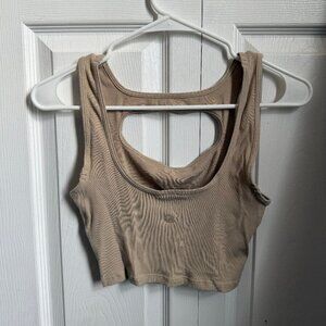 Luluemon Beige Ribbed Crop Top Tank Top with Cutout